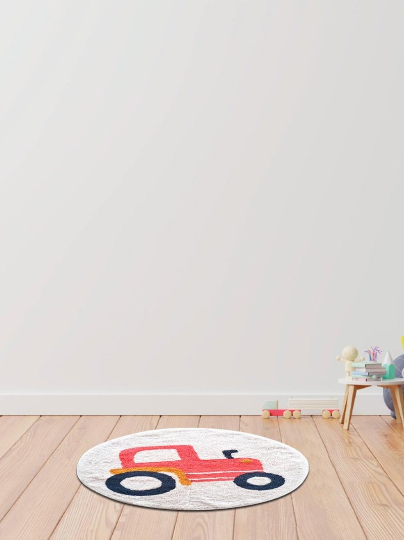 Future Home - Tapis enfant Tracteur rond en coton tufté Blanc - Kiabi