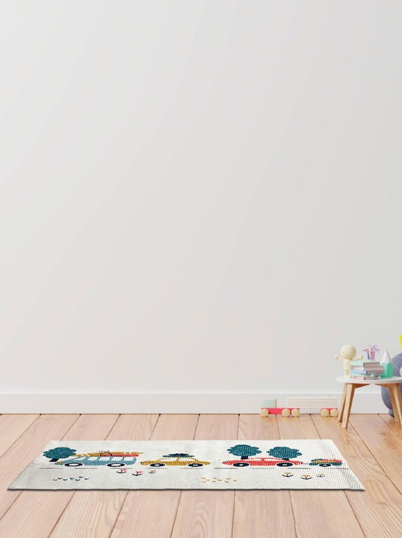 Future Home - Tapis enfant voiture en coton canvas Blanc - Kiabi