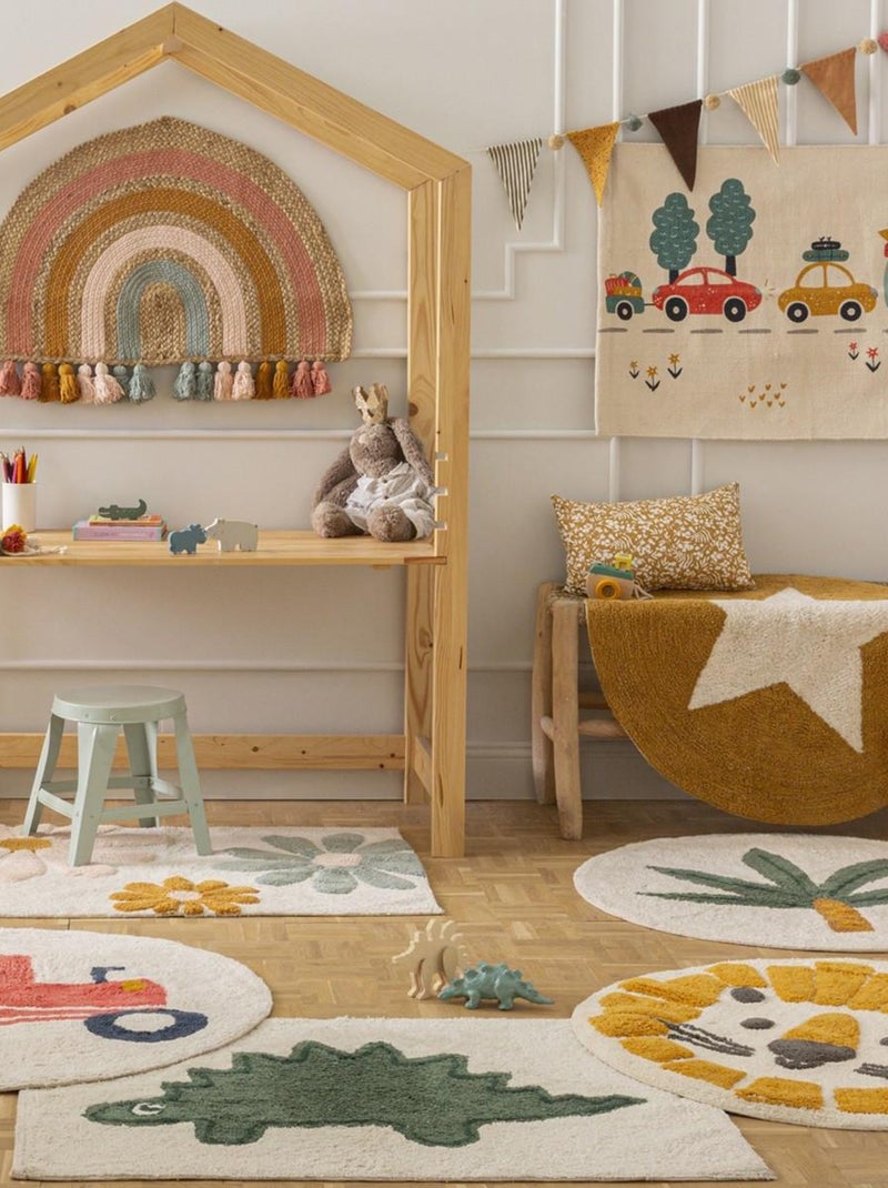 Future Home - Tapis enfant voiture en coton canvas Blanc - Kiabi