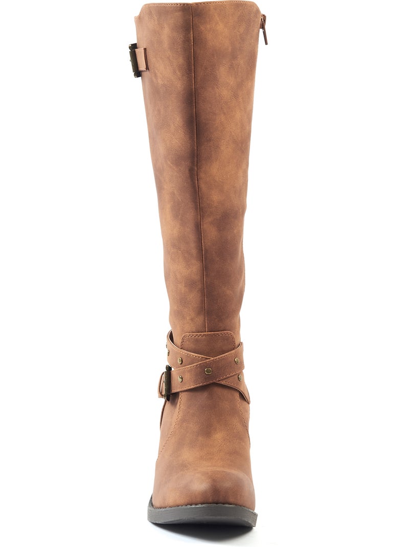 GABYLOU – Modèle ANGELINA – Bottes Mollets Larges XL pour Femme – Style Motard – Talon Plat