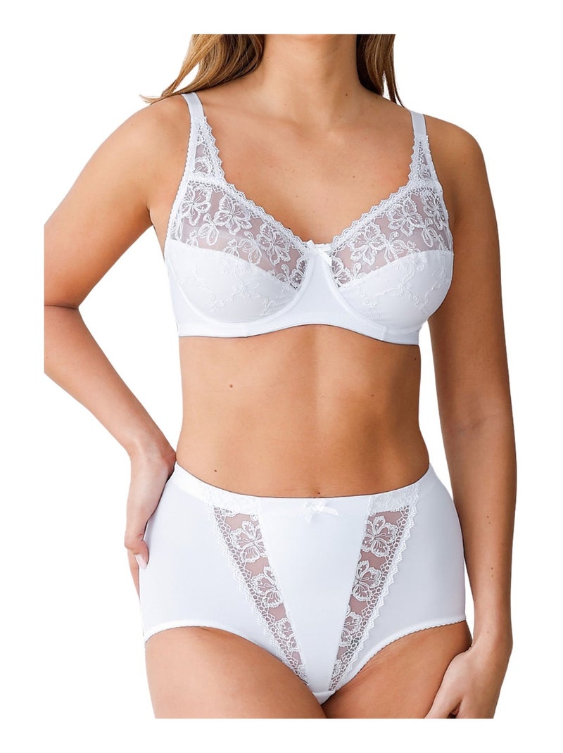 Gaine-culotte ventre plat détails tulle brodé - Afibel Blanc - Kiabi