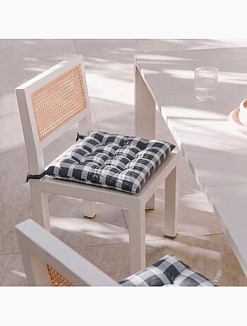 Galette de chaise à carreaux noire et blanche 40cm
