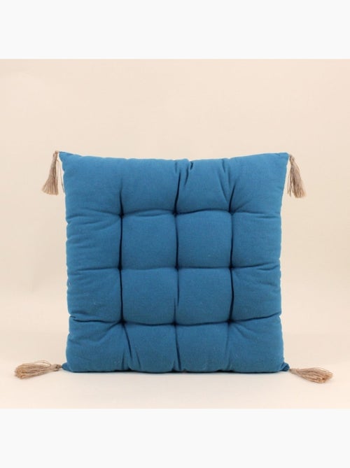 Galette de chaise bleue avec pompons 40x40cm - Kiabi