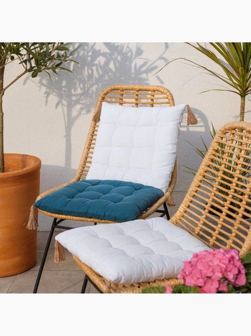 Galette de chaise bleue avec pompons 40x40cm - Kiabi