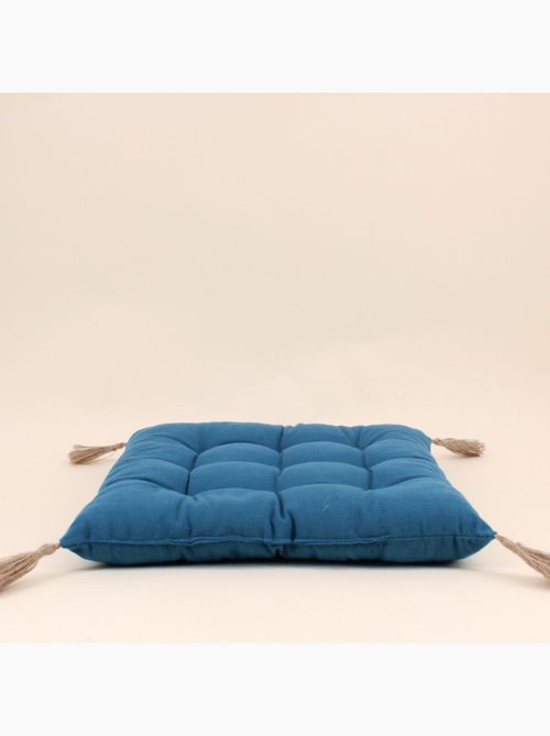 Galette de chaise bleue avec pompons 40x40cm - Kiabi