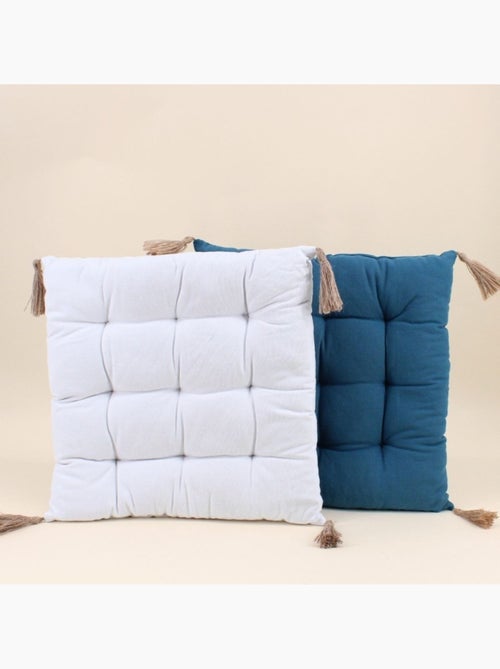 Galette de chaise bleue avec pompons 40x40cm - Kiabi