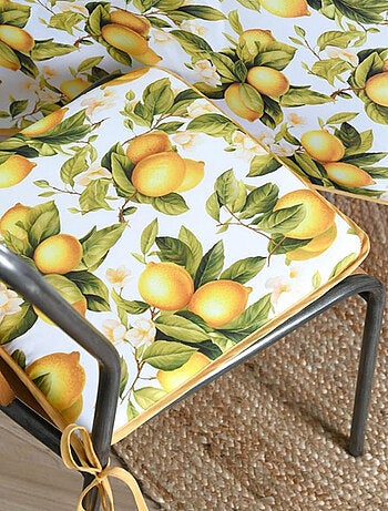 Galette de chaise citrons en polyester blanc