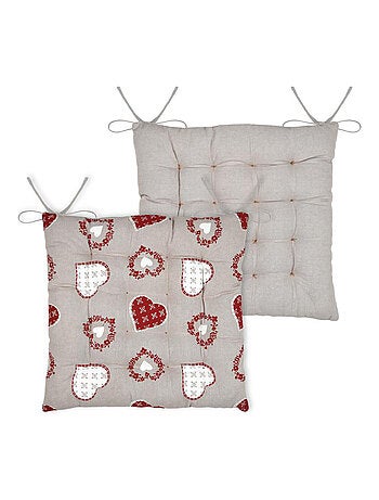 Galette de chaise coeurs esprit chalet en coton