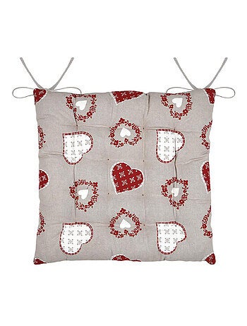 Galette de chaise coeurs esprit chalet en coton