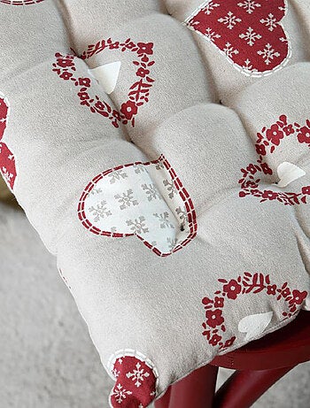 Galette de chaise coeurs esprit chalet en coton