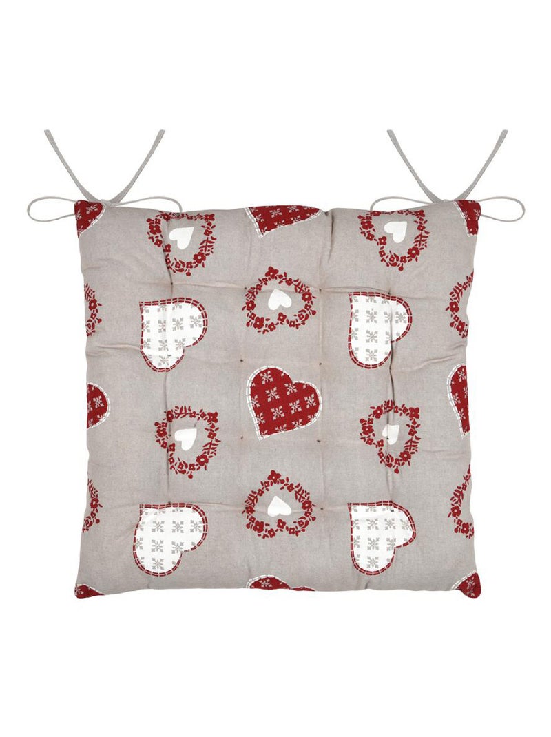 Galette de chaise coeurs esprit chalet en coton Taupe - Kiabi