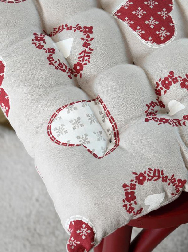 Galette de chaise coeurs esprit chalet en coton Taupe - Kiabi