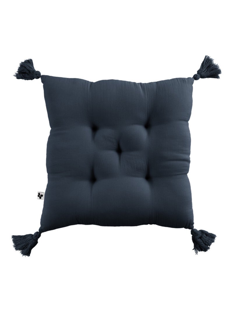 Galette de chaise & Coussin de sol - L'effet papillon - 100% gaze de coton 125 gr/m² Bleu nuit - Kiabi
