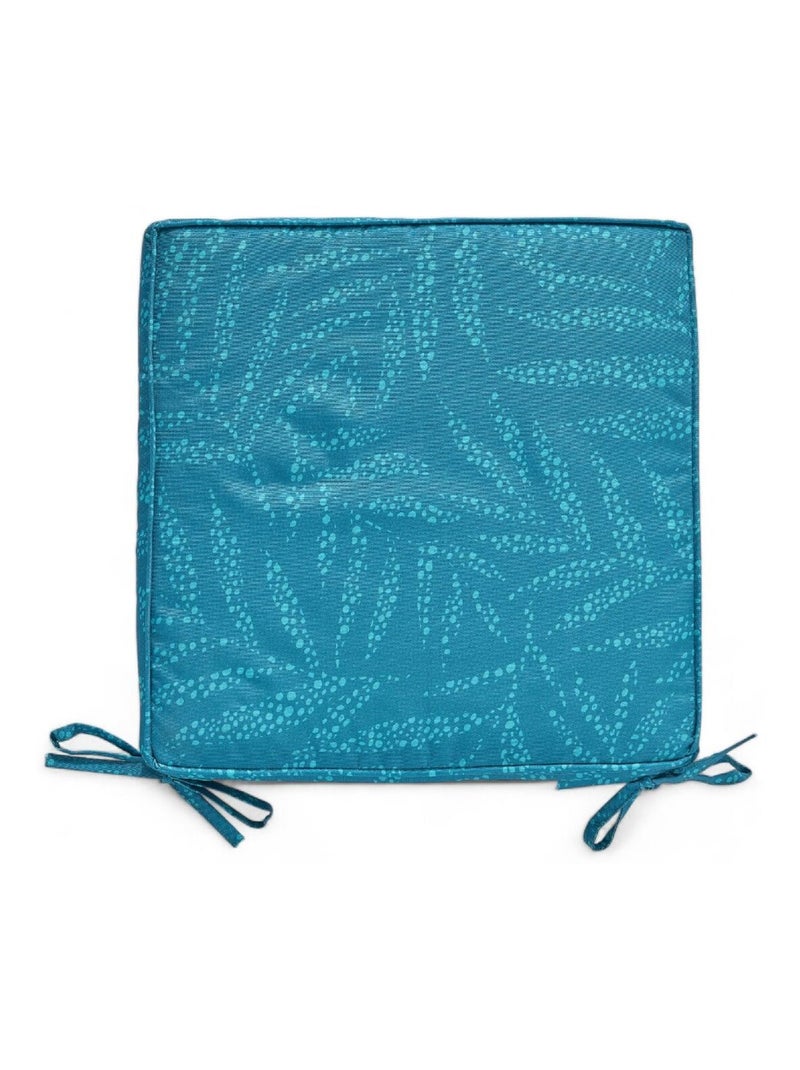 Galette de chaise déperlante imprimée avec nouettes PARADISE Bleu turquoise - Kiabi
