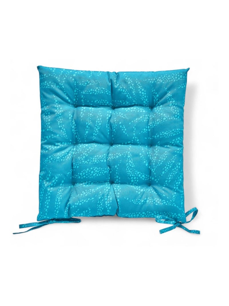 Galette de chaise déperlante imprimée avec nouettes PARADISE Bleu turquoise - Kiabi