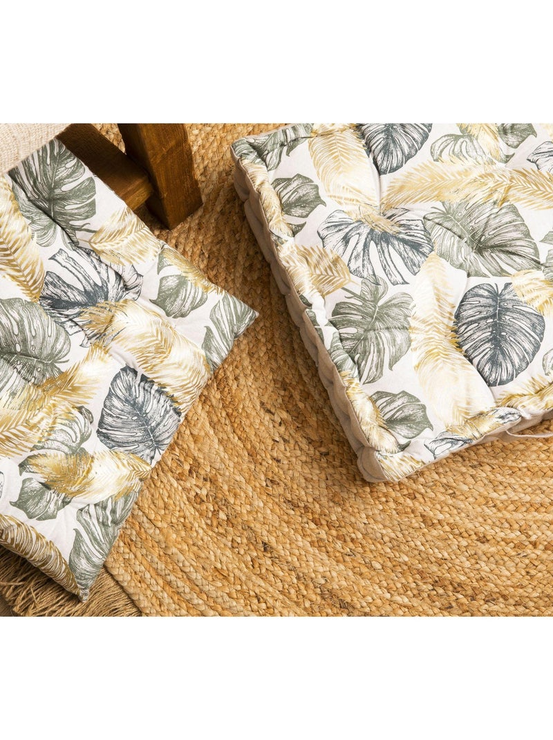Galette de chaise en coton JUMANJI dos chambray 'Deko&co' Blanc Vert - Kiabi