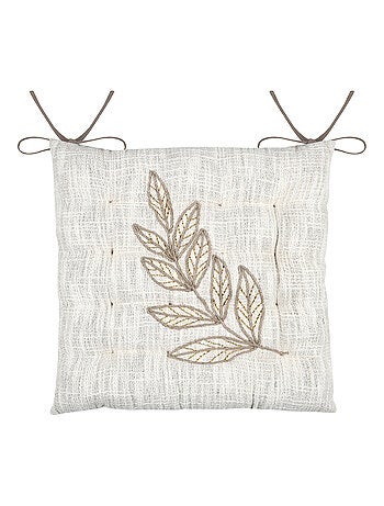 Galette de chaise feuillage - Effet matière en coton brodé