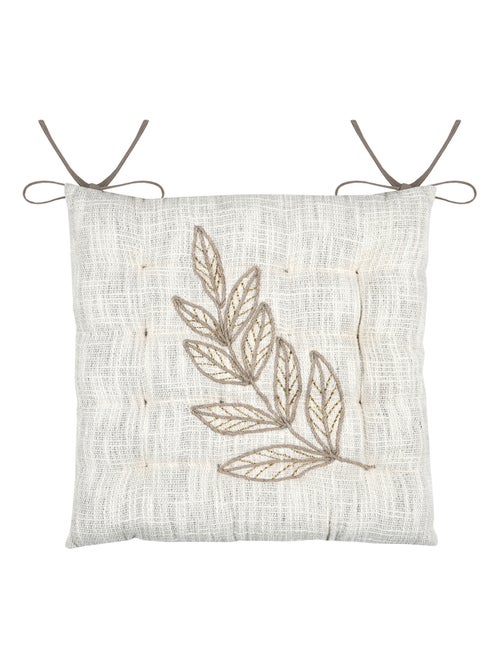 Galette de chaise feuillage  - Effet matière en coton brodé - Kiabi