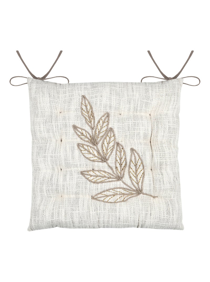 Galette de chaise feuillage  - Effet matière en coton brodé Ecru - Kiabi