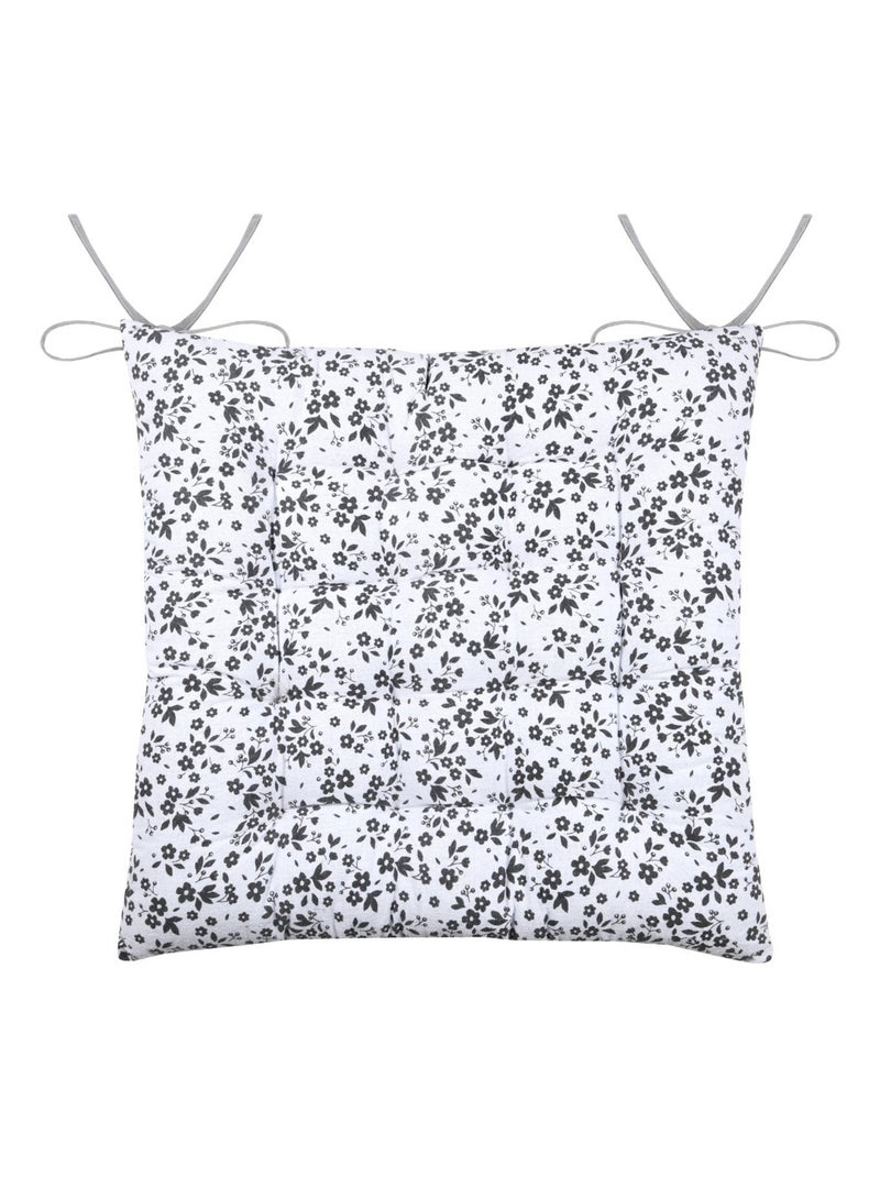 Galette de chaise fleurie en coton recyclé Blanc - Kiabi