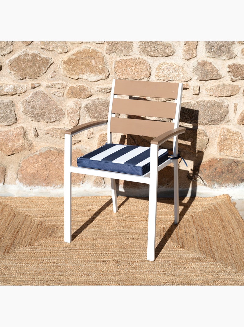 Galette de chaise imperméable déhoussable à rayures ARCACHON Bleu foncé - Kiabi