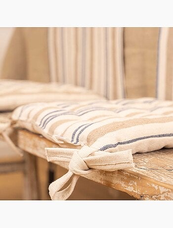 Galette de chaise matelassée à rayures en toile canevas
