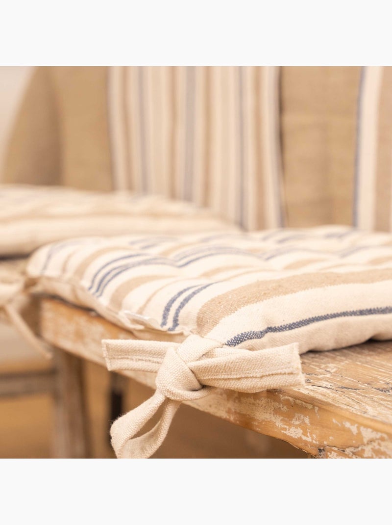 Galette de chaise matelassée à rayures en toile canevas Bleu foncé - Kiabi