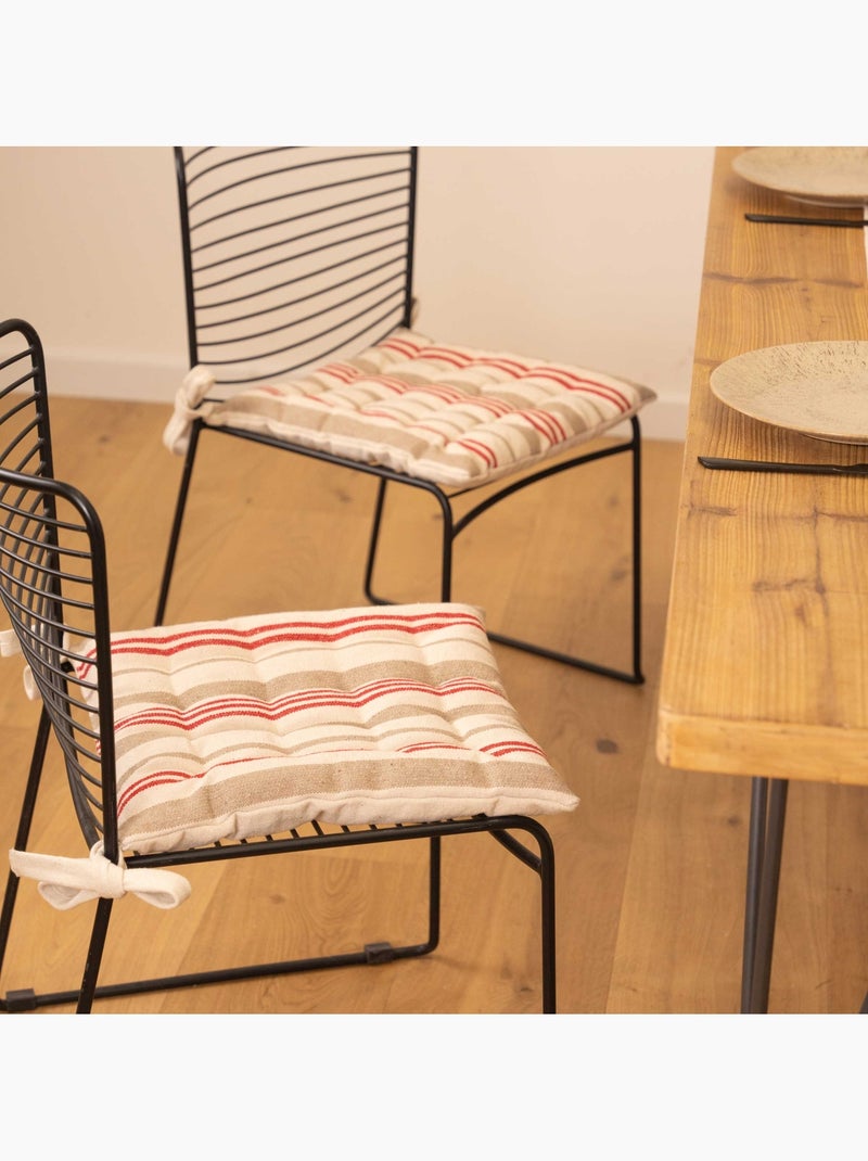Galette de chaise matelassée à rayures en toile canevas Rouge - Kiabi