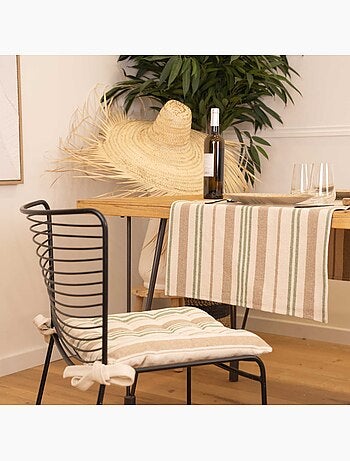 Galette de chaise matelassée à rayures en toile canevas