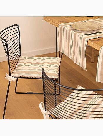 Galette de chaise matelassée à rayures en toile canevas