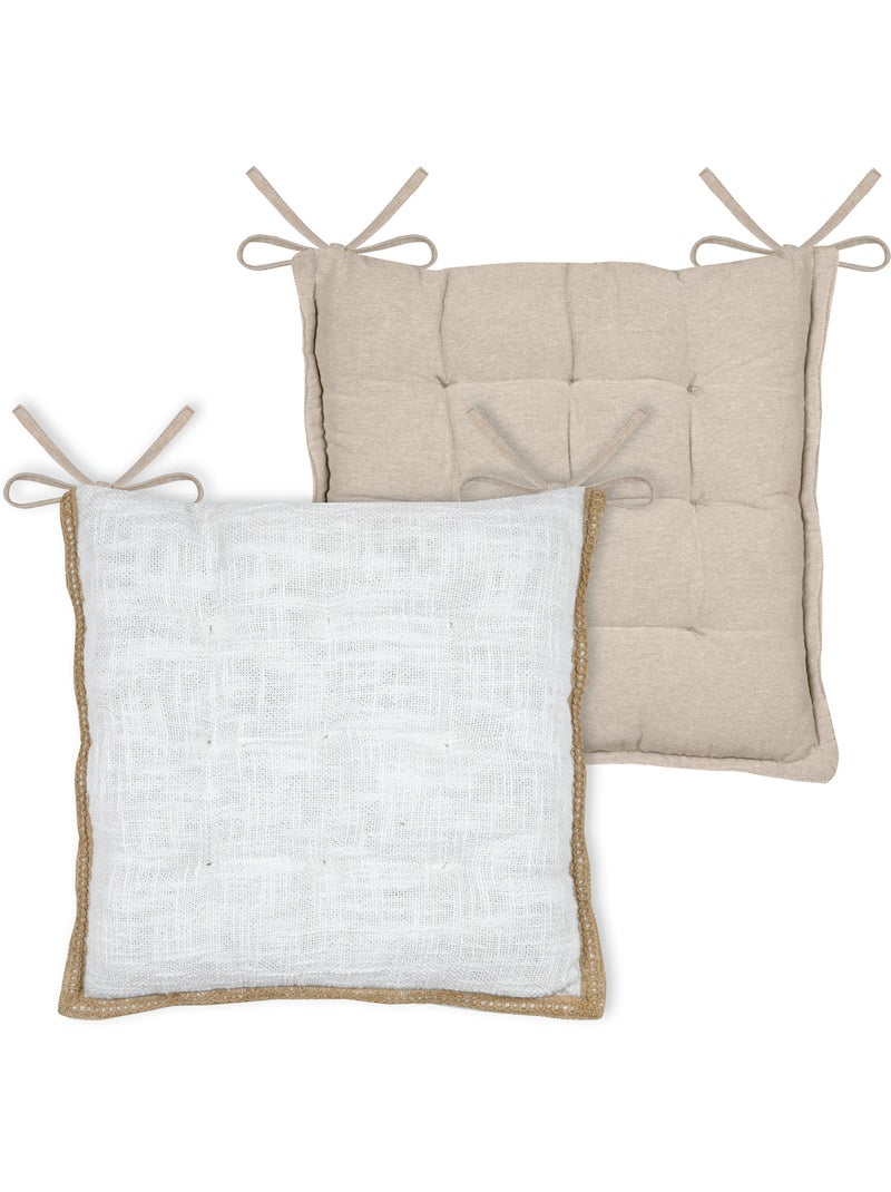Galette de chaise matelassée poly-coton et jute Blanc - Kiabi