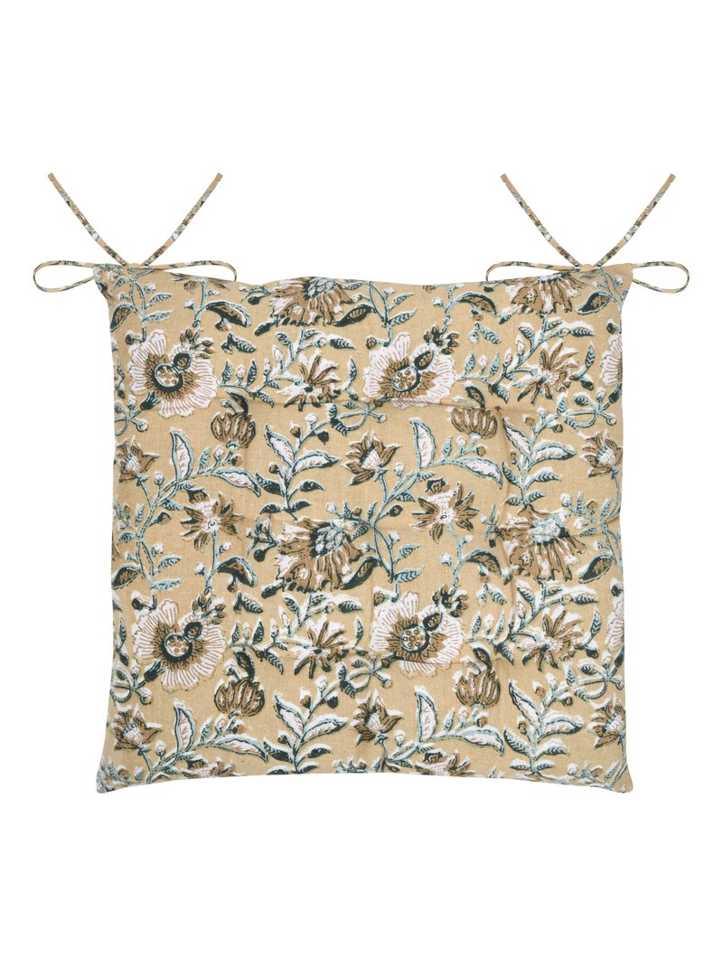 Galette de chaise motif floral élégant Jaune moutarde - Kiabi