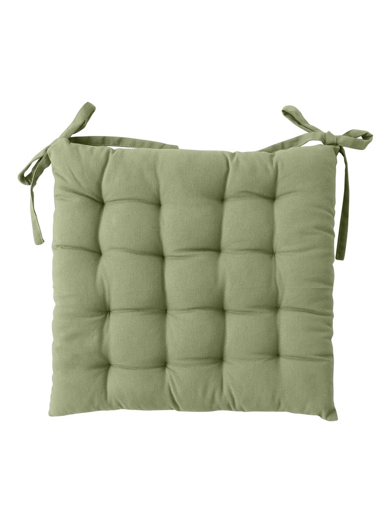Galette de chaise piquée 16 points en coton et nouettes Vert olive - Kiabi