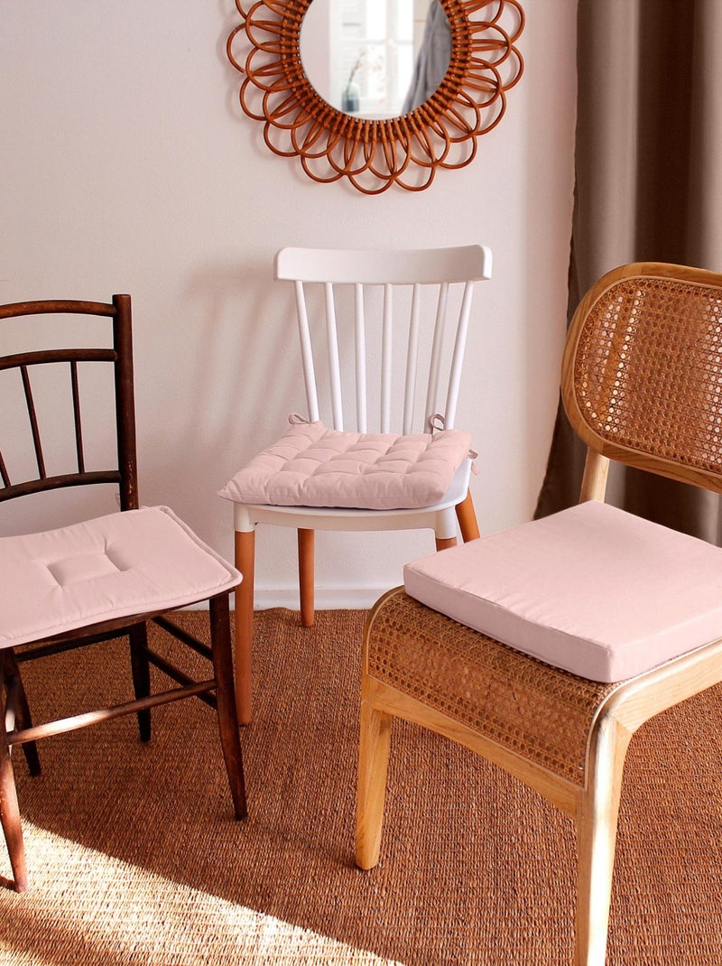 Galette de chaise piquée 16 points en coton et nouettes Vieux rose - Kiabi