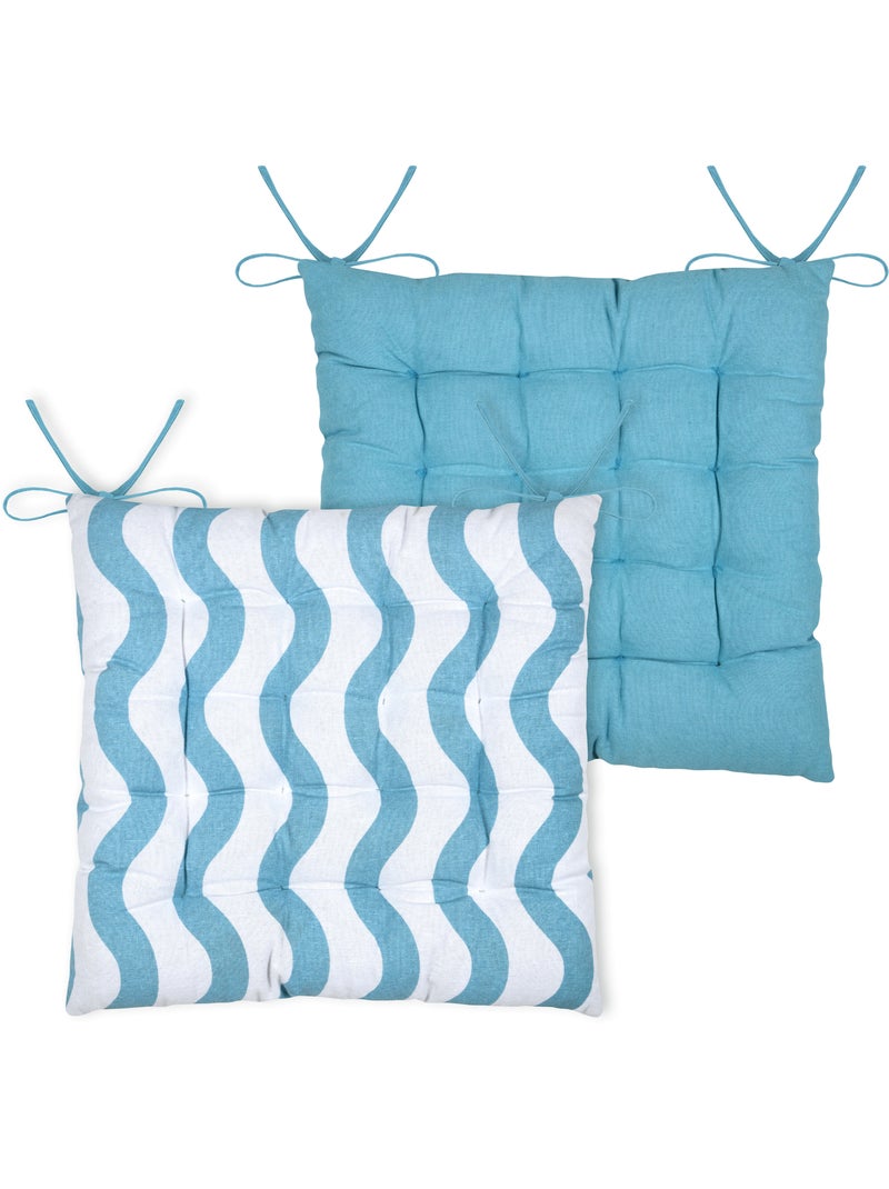 Galette de chaise polycoton matelassée ondulations Bleu - Kiabi