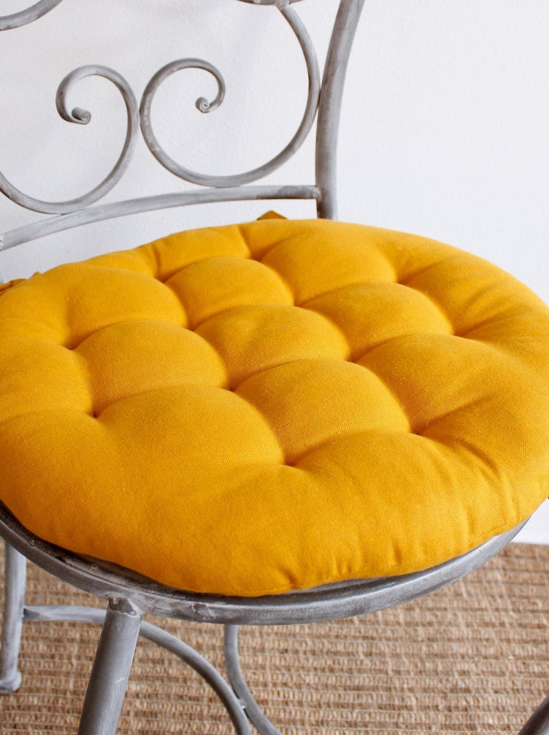 Galette de chaise ronde matelassée en coton PANAMA Jaune - Kiabi