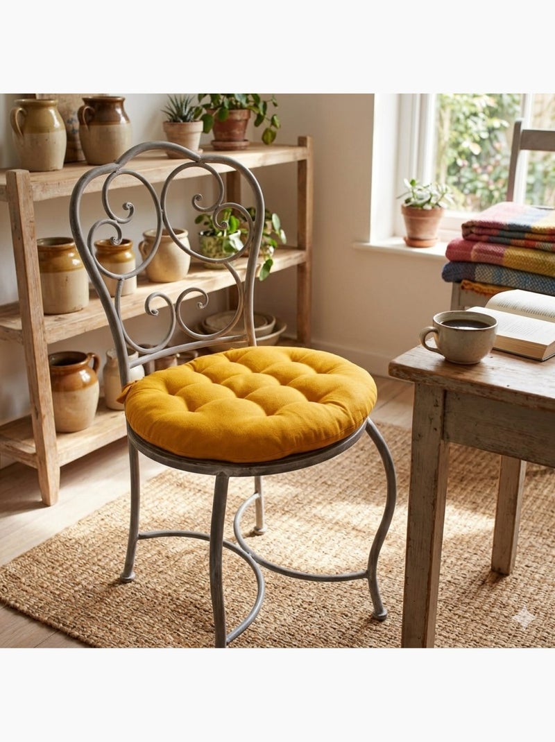 Galette de chaise ronde Panama Jaune moutarde - Kiabi
