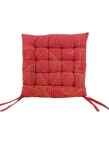 Galette de chaise rouge motifs feuillage 40cm