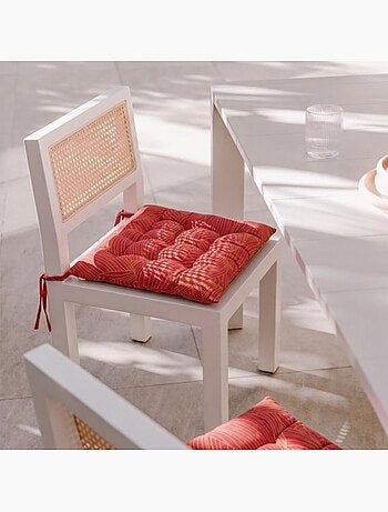 Galette de chaise rouge motifs feuillage 40cm