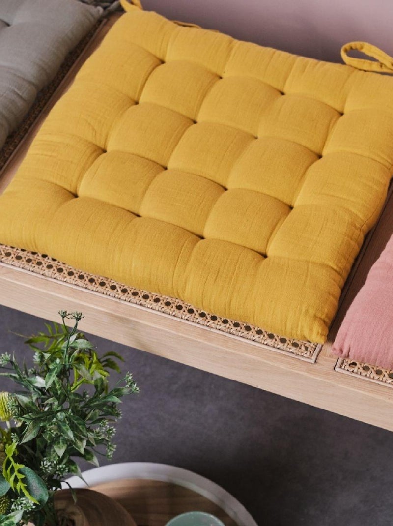 Galette de chaise uni gaze de coton INDIAN FLOWERS Jaune - Kiabi