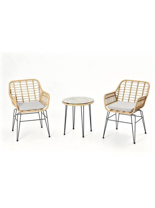 GALICIA Ensemble de jardin 2 fauteuils et table basse effet rotin naturel - Kiabi GALICIA Ensemble de jardin 2 fauteuils et table basse effet rotin naturel - Kiabi