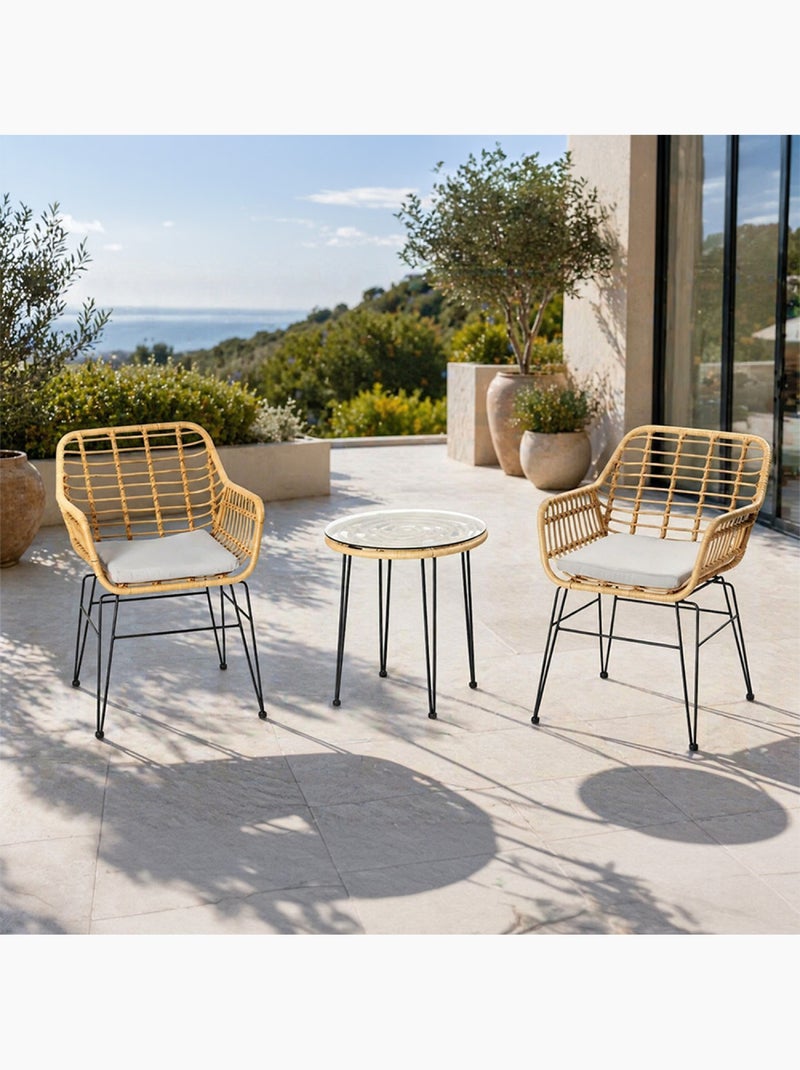 GALICIA Ensemble de jardin 2 fauteuils et table basse effet rotin naturel Noir - Kiabi
