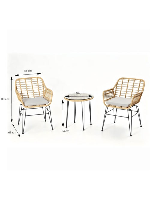 GALICIA Ensemble de jardin 2 fauteuils et table basse effet rotin naturel - Kiabi GALICIA Ensemble de jardin 2 fauteuils et table basse effet rotin naturel - Kiabi