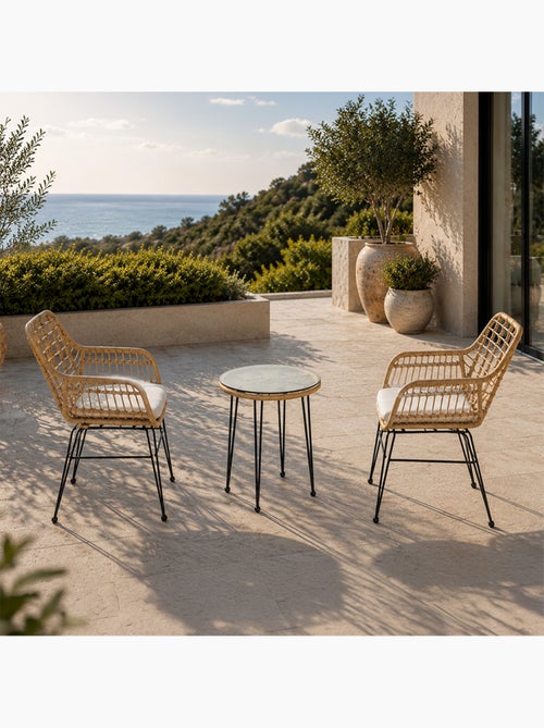 GALICIA Ensemble de jardin 2 fauteuils et table basse effet rotin naturel - Kiabi GALICIA Ensemble de jardin 2 fauteuils et table basse effet rotin naturel - Kiabi
