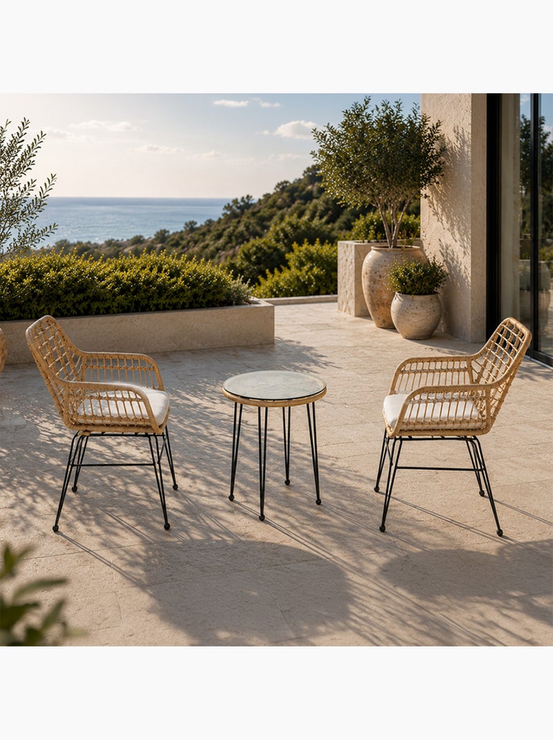 GALICIA Ensemble de jardin 2 fauteuils et table basse effet rotin naturel Noir - Kiabi