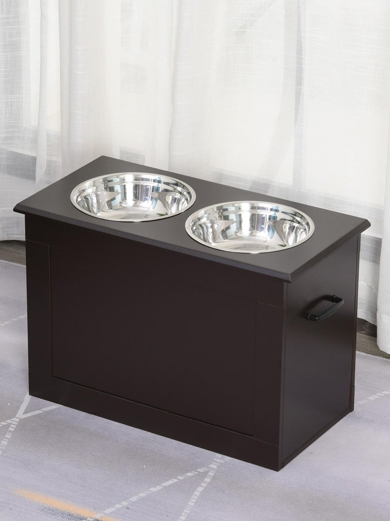 Gamelle double chien chat porte-gamelles surélevé 2 gamelles avec coffre Marron - Kiabi