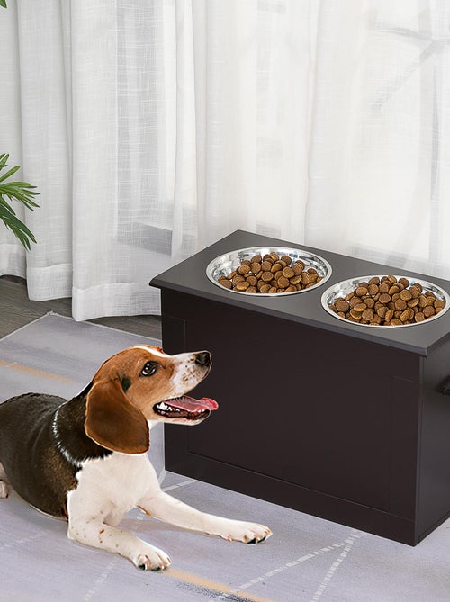 Gamelle double chien chat porte-gamelles surélevé 2 gamelles avec coffre - Kiabi