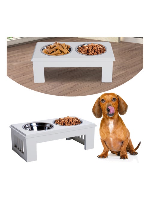 Gamelle double chien chat surélevée MDF - Kiabi