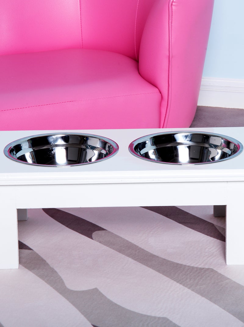 Gamelle double chien chat surélevée MDF Blanc Blanc - Kiabi