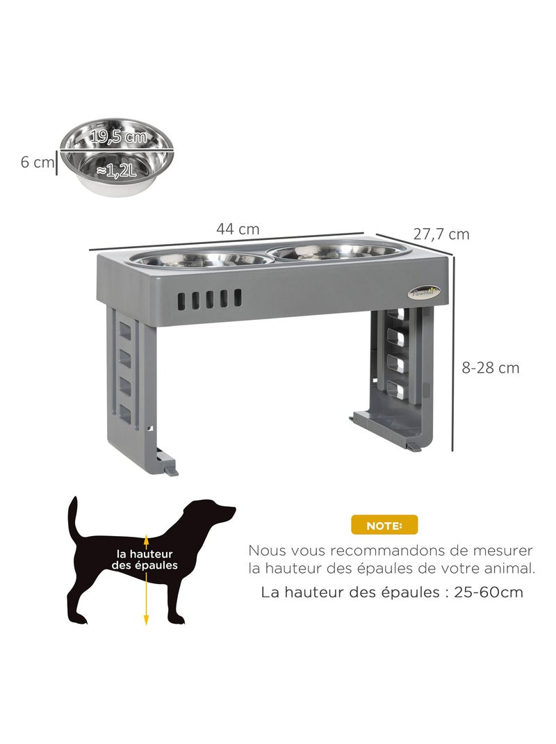 Gamelle double chien surélevée pliable hauteur réglable gris Gris - Kiabi